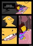 alphys anthro belly big_belly chubbyjam comic duo english_text fangs female frisk_(undertale) gui human lizard mammal mouth_shot open_mouth reptile scalie simple_background size_difference teeth text tongue undertale undertale_(series) vore