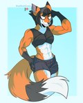 abs anthro biceps bottomwear bra clothing eyewear female muscular muscular_female shorts solo sports_bra sunglasses underwear katfishcom rosaline_(bronx23) canid canine fox mammal red_fox true_fox 2020 hi_res