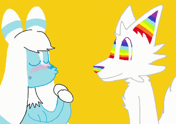 ambiguous_gender anthro blue_body blue_fur blush duo fur kissing smile sparklefur white_body white_fur twee-lil-paws rainbowpaw_(demensa) canid canine canis domestic_dog mammal 2024 animated