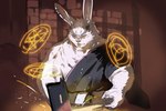 2023 absurd_res anthro ao_gravity detailed_background hammer hi_res humanoid_hands kemono lagomorph leporid magic male mammal mature_male rabbit shangri-la_frontier solo tools vorpal_bunny vysache
