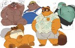 aloha_shirt anthro armor balls bed belly blush bottomwear brown_body clothing furniture genitals hard_hat headgear helmet humanoid_hands kemono lying male musclegut muscular overalls overweight overweight_male pattern_clothing pattern_shirt pattern_topwear penis pillow shirt shorts sitting solo topwear hyaku_(artist) animal_crossing nintendo brewster_(animal_crossing) mr._resetti tom_nook_(animal_crossing) avian bird canid canine columbid eulipotyphlan mammal mole_(animal) pigeon raccoon_dog tanuki 2022