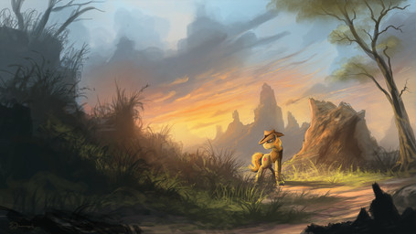 amazing_background blonde_hair clothing cutie_mark day detailed_background feral grass hair hat headgear headwear hooves male outside plant scenery_porn sky solo standing sunset topwear tree vest shamanguli friendship_is_magic hasbro my_little_pony braeburn_(mlp) earth_pony equid equine horse mammal pony 16:9 2016 detailed hi_res widescreen
