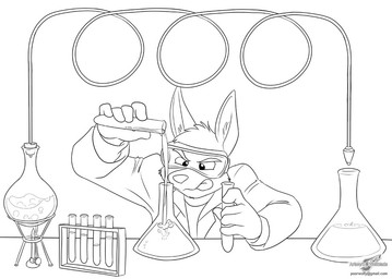 anthro bunsen_burner chemistry erlenmeyer_flask eyewear florence_flask laboratory_equipment laboratory_glassware male science scientific_instrument simple_background solo test_tube white_background wolfblade canid canine mammal black_and_white monochrome source_request