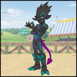 2_claws 2_toes 5_fingers arm_spikes big_nose black_body black_border black_hair black_nose black_outline blue_markings blurred_background border character_description character_description_in_description claws colored_nails dark_hair dark_nose description detailed_background feet fingernails fingers glowing glowing_markings green_claws green_fingernails green_markings green_nails hair humanoid_ears humanoid_pointy_ears humanoidized leg_spikes long_tail male markings nails not_furry outline pointy_ears pseudo_hair purple_eyes purple_markings screencap screencap_background sharp_nails slime solo spade_tail spiked_tail spikes spikes_(anatomy) spiky_hair tail text toes white_outline conditional_dnp rachelfictionkin slime_rancher slime_rancher_2 fan_character william_the_tarr_(rachelfictionkin) goo_creature goo_humanoid humanoid largo_slime slime_(slime_rancher) tarr_slime 1:1 2026 colored colored_line_art digital_drawing_(artwork) digital_media_(artwork) english_text flat_colors full-length_portrait hi_res krita_(artwork) portrait procreate_(artwork)