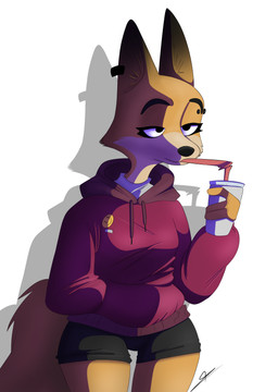 anthro big_tail bottomwear breasts clothing container cup dipstick_ears drinking_straw ear_markings ear_piercing eyebrow_piercing facial_piercing female half-closed_eyes hand_in_pocket holding_container holding_cup holding_object hoodie multicolored_ears narrowed_eyes piercing pockets shadow shorts simple_background slouching solo tail thigh_gap topwear unimpressed white_background klacket kyoko_(klacket) canid canine fox mammal 2022 absurd_res hi_res shaded signature
