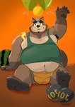 anthro armpit_hair belly big_belly body_hair brown_body bulge clothing kemono male moobs nipples overweight overweight_male shirt sitting solo topwear underwear june_2018 vtuber canid canine mammal raccoon_dog tanuki 2024 hi_res