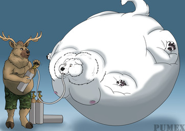 air_inflation anthro duo female hose hose_in_mouth hose_inflation inflatable inflation male male/female pumex szyszka bear canid canine canis deer domestic_dog hybrid mammal hi_res