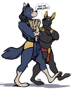 anthro arm_markings asking biped black_body black_claws black_ears black_finger_claws black_fur black_hair black_nose black_pawpads black_toe_claws blonde_eyebrows blue_body blue_clothing blue_fur blue_toga blush bodily_fluids bottomwear braided_hair claws clothed clothed_anthro clothed_male clothing countershade_face countershade_fur countershading dialogue dipstick_ears duo ear_markings eyebrows eyewear feet finger_claws fingers fur fur_markings glasses gloves_(marking) hair hand_on_chin holding_object holding_scroll humanoid_hands larger_anthro larger_male leg_markings loincloth loincloth_only long_hair looking_ahead looking_aside looking_up_at_another male male_anthro markings monotone_background monotone_tail mouth_closed multicolored_body multicolored_ears multicolored_fur open_mouth open_smile pawpads pince-nez plantigrade red_bottomwear red_clothing red_loincloth round_glasses scroll shadow shoulder_markings side_view simple_background size_difference smaller_anthro smaller_male smile socks_(marking) speech_bubble sweat sweatdrop tail tall text three-quarter_view toe_claws toga topless topless_anthro topless_male two_tone_body two_tone_fur walking wearing_glasses white_background white_body white_countershading white_eyebrows white_feet white_fur white_hands yellow_inner_ear yellow_markings haps adastra adastra_(series) echo_project khemia neferu_(adastra) scipio_(khemia) anubian_jackal canid canine canis jackal mammal maned_wolf 2022 digital_drawing_(artwork) digital_media_(artwork) english_text flat_colors handwritten_text hi_res signature