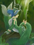 anthro breasts chest_tuft detailed_background female forest fur nature nude outside plant side_boob solo tail tree tuft water waterfall wood kathleen_morton konekonoarashi vinera langurhali 2005 green_theme watermark