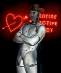 flaccid genitals grey_body grey_skin machine male metal_penis metallic_body not_furry penis plantigrade pose simple_background smile solo yellow_eyes itspornotime fallout microsoft nick_valentine_(fallout) android humanoid robot synth_(fallout)