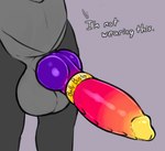 accessory balls black_body cock_ring genitals jewelry knot knotted_penis male multicolored_penis orange_penis penis penis_accessory penis_jewelry purple_penis red_penis text yellow_penis sarek_aran_desian sarek_aran_desian_(character) english_text