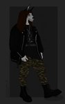 anthro black_boots black_claws black_clothing black_ears black_footwear black_jacket black_shirt black_topwear boots brown_hair claws clothing combat_boots demonic footwear fur growling hair jacket jewelry long_hair male male/male necklace shirt shoes solo topwear trousers_camouflage white_body white_eyes white_fur hurion_(artist) bathory canid canine canis demon domestic_dog husky mammal nordic_sled_dog spitz absurd_res hi_res