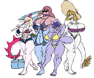 3_horns 5_toes abs american_flag_bikini anthro bandeau_bikini baseball_cap beach_umbrella bedroom_eyes belly bent_over big_breasts bikini bikini_thong blonde_hair blonde_pubes blue_body blue_eyes blue_hair blue_scales bone_frill bottomwear breasts choker clothed clothing cooler curvy_figure denim denim_bottomwear denim_clothing denim_shorts eyelashes eyewear facial_horn feet female flag_bikini flag_swimwear floral_print floral_print_bikini freckled_breasts freckled_face freckles frill_(anatomy) front_view group hair hands_behind_head hat headgear headwear horn hourglass_figure huge_breasts huge_hips huge_thighs jewelry leaning leaning_forward light_body light_scales long_hair long_tail looking_at_viewer magenta_body magenta_scales mature_anthro mature_female multi_horn multicolored_body multicolored_scales narrowed_eyes necklace nose_horn parasol pink_body pink_hair pink_scales pubes purple_bikini purple_body purple_choker purple_clothing purple_eyes purple_hair purple_jewelry purple_necklace purple_scales purple_swimwear scales seductive short_hair shorts simple_background skimpy skimpy_bikini slightly_chubby small_waist snout spiked_tail spikes spikes_(anatomy) strapless_bikini strapless_clothing strapless_swimwear sun_hat sunglasses swimwear tail tail_tuft thick_thighs toes tuft two-piece_swimsuit two_tone_body two_tone_scales voluptuous voluptuous_anthro voluptuous_female white_background white_body white_eyes white_scales wide_hipped_anthro wide_hipped_female wide_hips yellow_bikini yellow_clothing yellow_swimwear syzoth_reptil third-party_edit cavemanon_studios goodbye_volcano_high i_wani_hug_that_gator ko_op_(game_developer) snoot_game mia_moretti nova_(snoot_game) stacy_(gvh) tarja_(snoot_game) trish_(gvh) allosauroid baryonyx carcharodontosaurid ceratopsian ceratopsid chasmosaurine dinosaur giganotosaurus hadrosaurid marginocephalian ornithischian ornithopod parasaurolophus prehistoric_species reptile saurischian scalie spinosaurid theropod triceratops troodon troodontid 2026 color_edit colored hi_res