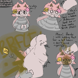 accessory ambiguous_gender anthro belly_rub big_ears blush churning clothing dialogue duo ear_pull eyelashes eyewear fart fart_fetish fart_stain farting_on_face fingers_together flower fluffy fur glasses grey_background hair hair_accessory headpat horn ichee_(sluffi_munchie) male motion_lines onomatopoeia pink_hair plant post-it_note rumbling_stomach scut_tail shart short_tail shoving_face_in_butt shy simple_background sound_effects stinkface surprised sweater tail text topwear wearing_glasses white_body white_fur lspagf big_fat_stinky_unwashed_sweaty_bunny_(lspagf) animal_humanoid bovid caprine goat humanoid lagomorph lagomorph_humanoid leporid_humanoid mammal mammal_humanoid rabbit_humanoid 1:1 absurd_res english_text hi_res