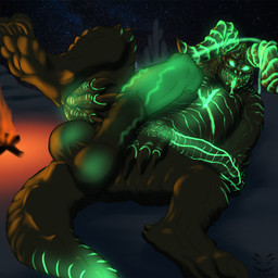 animal_genitalia animal_penis anthro balls big_balls big_penis bodily_fluids campfire dripping equine_genitalia equine_penis feet genital_fluids genitals glowing glowing_body glowing_genitalia holding_leg huge_balls huge_penis hyper hyper_balls hyper_genitalia hyper_penis looking_at_viewer lying male on_back penis precum precum_drip precum_on_self presenting presenting_balls presenting_penis raised_leg semi-anthro solo spread_legs spreading tongue tongue_out vein veiny_penis corinoch_(artist) fallout microsoft deathclaw glowing_deathclaw scalie 1:1 hi_res
