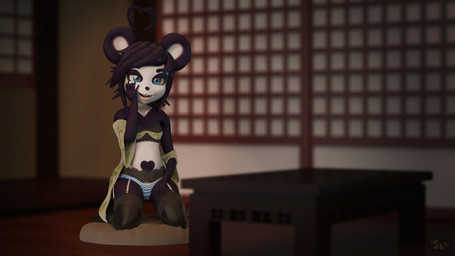 anthro asian_clothing clothing detailed_background east_asian_clothing female heart_symbol inside japanese_clothing kimono lace legwear lingerie panties shoji solo stockings underwear young muerolf ken_ashcorp kenny_(kenashcorp) bear giant_panda mammal 16:9 3d_(artwork) digital_media_(artwork) hi_res widescreen zbrush_(artwork)
