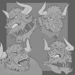 angry anthro bodily_fluids collar cowbell facial_piercing horn leash male nose_piercing nose_ring open_mouth piercing ring_piercing solo sweat tongue tongue_out curtis_wuedti bovid bovine cattle mammal 1:1 2017 hi_res monochrome sketch