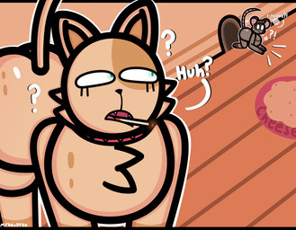bowl brown_body brown_fur chest_tuft cigarette collar container female feral food_bowl fur glowing glowing_eyes green_eyes mouse_hole offscreen_character pet_bowl possession red_collar solo tan_body tan_fur text tuft conditional_dnp mykendyke cheesepuff_(mykendyke) cookie_(mykendyke) tammy_(mykendyke) domestic_cat felid feline felis mammal mouse murid murine rodent absurd_res hi_res
