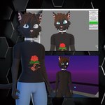 anthro black_body black_fur blue_eyes bottomwear brown_hair clothing collar collar_only denim denim_bottomwear denim_clothing fur hair jeans male model nude pants shirt solo t-shirt topwear vrchat_model xca zgf_art vrchat domestic_cat felid feline felis mammal 1:1 2024 3d_(artwork) digital_media_(artwork) model_sheet