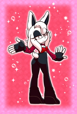 big_butt bottomwear bracelet breasts butt clothing female fingerless_gloves footwear gloves hair handwear high_heels jewelry pants pink_background shoes simple_background small_breasts small_tail solo sparkling_background spiked_bracelet spikes tail thick_thighs tight_bottomwear tight_clothing tight_pants white_eyes white_hair xxkenthewolfxx fan_character absurd_res hi_res