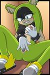 anthro black_body blue_eyes blush breast_grab breasts butt clothed clothing clothing_lift ear_piercing eyelashes female fingering footwear gloves green_body hair hand_on_breast handwear masturbation nipples piercing sharp_teeth shoes solo teeth vaginal vaginal_fingering sonicguru idw_publishing sega sonic_the_hedgehog_(comics) sonic_the_hedgehog_(idw) sonic_the_hedgehog_(series) surge_the_tenrec afrosoricid mammal tenrec 2025 hi_res