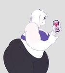 2_horns 5_fingers anthro big_breasts bottomwear bra breasts cellphone clothed clothing curvy_figure electronics female fingers floppy_ears fur hair holding_cellphone holding_object holding_phone holding_smartphone horn huge_thighs looking_at_smartphone lop_ears navel overweight overweight_anthro overweight_female pants phone purple_bra purple_clothing purple_underwear side_view simple_background smartphone smile solo thick_thighs topless topless_anthro topless_female underwear voluptuous voluptuous_anthro voluptuous_female white_body white_ears white_fur white_hair white_horn wide_hipped_female wide_hips paggi undertale undertale_(series) toriel boss_monster_(undertale) bovid caprine goat mammal 2024 digital_drawing_(artwork) digital_media_(artwork) hi_res