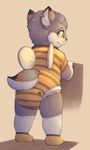 anthro bee_costume blush clothed clothing diaper embarrassed eyewear footwear glasses looking_back male onesie socks solo standing toddler wearing_diaper wearing_glasses young battler topaz_lareme_(battler) canid canine canis mammal wolf 3:5 full-length_portrait hi_res portrait