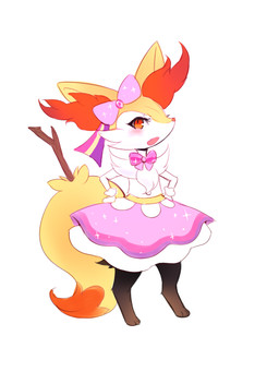 3_toes alternative_fashion ambiguous_anthro ambiguous_gender anthro arm_tuft biped black_body black_fur blush cheek_tuft chest_tuft clothed clothed_ambiguous clothed_anthro clothing cosplay_pikachu_(costume) cute_fangs digitigrade dipstick_tail dress eyelashes facial_tuft fangs feet flat_chested front_view fully_clothed fully_clothed_ambiguous fully_clothed_anthro fur hands_on_hips inner_ear_fluff j-fashion lolita_(fashion) looking_at_viewer markings multicolored_body multicolored_fur object_in_tail open_mouth orange_body orange_eyes orange_fur orange_inner_ear_fluff orange_nose orange_tail_tip pink_bow pink_clothing pink_dress pointy_ears prick_ears shoulder_tuft simple_background solo sparkles sparkling_clothing standing stick stick_in_tail sweet_lolita tail tail_markings tapering_snout teeth three-quarter_view toes tuft two_tone_tail white_background white_body white_fur yellow_body yellow_fur yellow_tail joltik_(artist) nintendo pokemon pikachu_pop_star braixen canid generation_6_pokemon mammal pokemon_(species) 2014 3:4 colored digital_drawing_(artwork) digital_media_(artwork) full-length_portrait portrait