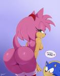 2020 amy_rose anthro bigdon1992 breasts butt clothing come_on_(interjection) cutaway dialogue digital_media_(artwork) duo english_text eulipotyphlan expression_cutaway female fur gloves green_eyes handwear heart_symbol hedgehog hi_res interjection mammal meme mostly_nude name_drop name_in_dialogue nipples nyuroraxbigdon sega simple_background solo_focus sonic_the_hedgehog sonic_the_hedgehog_(series) speech_bubble text text_with_heart thick_thighs