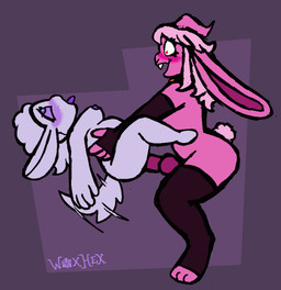 accessory ahegao anthro anthro_on_anthro bell bell_collar blush bodily_fluids breasts buckteeth clenched_teeth clothing collar crazy_eyes cum cum_drip cum_inside cum_on_ground cum_splatter cum_spurt digitigrade dripping drooling duo ejaculation female femboy fleshlight_position floppy_ears fluffy fluffy_tail fur genital_fluids genitals grin gynomorph hair headband heart_eyes heart_symbol horn intersex intersex/female knot knotted_penis knotting legwear long_ears looking_pleasured male male/female motion_lines paws penetration penis pink_body pink_fur pink_hair pink_skin purple_eyes purple_tongue rabbit_ears red_eyes rough_sex saliva sex shortstack shortstack_female size_difference smaller_female smaller_penetrated smile stand_and_carry_position standing standing_sex tail tail_motion tailwag teeth thigh_highs thrusting tongue white_body white_fur white_skin wide_eyed woxhex587 seven_deadly_sins deedee_(woxhex) animal_humanoid chinchilla chinchillid demon humanoid lagomorph lagomorph_humanoid leporid leporid_humanoid mammal mammal_humanoid rabbit rabbit_humanoid rodent animated genderfluid_(lore)