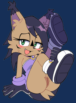 anthro black_hair blush bottomless breasts clothed clothing ear_tuft female footwear genitals gloves green_eyes hair handwear looking_at_viewer open_mouth open_smile shoes sitting smile solo tail tuft vulva senshion archie_comics sega sonic_the_hedgehog_(archie) sonic_the_hedgehog_(comics) sonic_the_hedgehog_(series) nicole_the_lynx felid feline lynx mammal alpha_channel hi_res