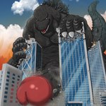 anthro big_penis biped city destruction erection genitals glans huge_penis humanoid_genitalia humanoid_penis macro male muscular muscular_anthro muscular_male penis solo tail vein veiny_penis mfive_(artist) godzilla_(series) toho godzilla kaiju scalie 1:1 hi_res