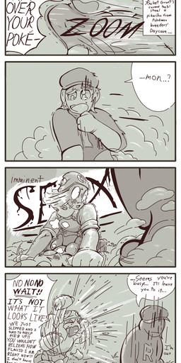 bestiality breath caught_in_the_act dialogue embarrassed female feral group human_focus human_on_feral imminent_sex interspecies male male/female not_furry_focus on_ground on_top panting pokephilia shocked solo_focus tail text the_creacher nintendo pokemon team_rocket grunt_(pokemon) pokemon_breeder rocket_grunt generation_1_pokemon human mammal pikachu pokemon_(species) absurd_res comic english_text hi_res