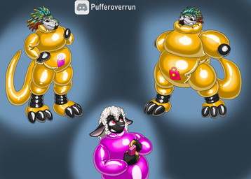 ambiguous_gender anthro black_latex blue_body blue_feathers bodysuit clothing duo feathered_crest feathers fur green_body green_feathers head_crest inflatable inflatable_clothing inflatable_suit inflation_bondage intersex intersex/male latex latex_clothing latex_skinsuit lock_symbol male pink_latex red_body red_feathers sheep_ears skinsuit smirking_at_partner tail tight_clothing wool_(fur) yellow_body yellow_feathers yellow_latex pufferoverrun alexian stella_(shapeshifter) bovid caprine dinosaur dromaeosaurid mammal prehistoric_species reptile saurischian scalie sheep theropod velociraptor 2025 digital_drawing_(artwork) digital_media_(artwork) hi_res