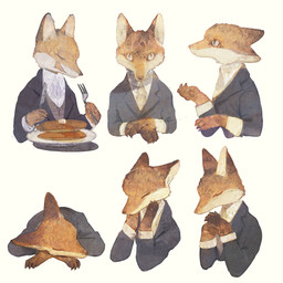 alternative_fashion anthro classy clothing cravat cutlery eating eyes_closed food fork fur head_on_arm j-fashion kitchen_utensils knife licking licking_lips licking_own_lips male orange_body orange_fur ouji_(fashion) pancake paws plate resting self_lick solo suit suit_jacket tongue tongue_out tools topwear touching_face vest rt0no canid canine fox mammal red_fox true_fox 1:1 digital_media_(artwork) digital_painting_(artwork) hi_res painting_(artwork)