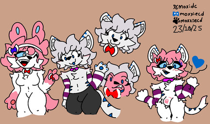 anthro blush blush_lines bottomwear bulge clothed clothing collar corruption duo female female/female fur goo_transformation hair male male/male null_bulge pink_hair shorts shorts_only tail topless transformation white_body white_fur moxxiecd nintendo pokemon eeveelution generation_6_pokemon goo_creature pokemon_(species) sylveon