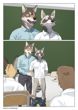 anthro balls biped bodily_fluids bottomwear bottomwear_down classroom clothed clothing embarrassed embarrassing_nudity exposed flaccid forced forced_exposure foreskin genitals grin group hand_on_shoulder humanoid_genitalia humanoid_penis humiliation male pants pants_down partially_clothed penis public public_humiliation school sex_education smile student sweat teacher teacher_and_student text unretracted_foreskin whiskers pngx african_wild_dog bear canid canine canis mammal procyonid raccoon wolf 2023 absurd_res comic digital_media_(artwork) hi_res url
