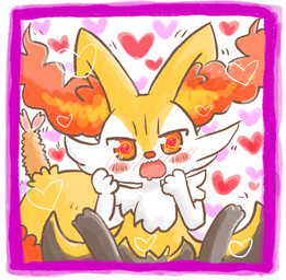 ambiguous_anthro ambiguous_gender anthro biped blush bodily_fluids border digitigrade dipstick_tail drooling emanata food front_view heart_eyes heart_symbol looking_at_viewer markings object_in_tail open_mouth open_smile saliva shrimp_(food) simple_background sitting smile solo spiral spiral_pupils tail tail_markings white_border annyui0611 nintendo pokemon braixen canid generation_6_pokemon mammal pokemon_(species) 2021 colored hi_res japanese_description translated_description