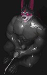 abs anthro bodily_fluids clothing cum ejaculation fur genital_fluids genitals glistening glistening_clothing grey_body grey_fur latex latex_clothing latex_skinsuit looking_at_viewer male markings masturbation muscular muscular_male nipples open_mouth pecs penile penile_masturbation penis pink_markings pink_sclera rubber_clothing skinsuit solo tall_ears tight_clothing two-handed_masturbation white_body white_fur uriex uriex_(character) canid canine canis mammal wolf absurd_res hi_res