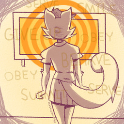 ambiguous_gender anthro bottomwear brainwashing clothed clothing crossdressing electronics femboy furgonomics hypnosis hypnotic_screen male mind_control orange_rings_(pattern) skirt solo tail tail_through_skirt television text hypnocatto felicity_(perfect_home) domestic_cat felid feline felis mammal 1:1