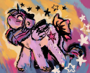 abstract_background bow_ribbon female feral hooves horn looking_up solo star wings tearyeyedanimal friendship_is_magic hasbro my_little_pony mythology twilight_sparkle_(mlp) equid equine mammal mythological_creature mythological_equine winged_unicorn