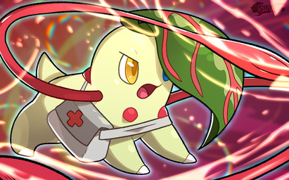 abstract_background attack bag blue_eyes heterochromia leaf open_mouth plant solo vine_whip vines yellow_body yellow_eyes blitzdrachin conditional_dnp nintendo pokemon chikorita generation_2_pokemon pokemon_(species) reptile scalie 2019 cel_shading digital_drawing_(artwork) digital_media_(artwork) shaded watermark
