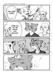 2020 4koma 5_fingers aniapt_(manga) anthro bear black_nose blush boba_(character) canid canine canis cheek_spots cheek_tuft cherry_blossom chien closed_smile clothed clothing comic cute_fangs dialogue digital_media_(artwork) dipstick_ears domestic_dog ear_markings english_text expression_avatar eyes_closed facial_tuft fangs fingers fluffy fluffy_tail four_frame_image fox gloves_(marking) greyscale group hair happy heart_nose heart_symbol hi_res inner_ear_fluff male male/male mammal markings mephitid messy_hair monochrome mouth_closed multicolored_body multicolored_ears open_mouth open_smile plant riri_(tapirclip) screentone simple_background skunk smile speech_bubble tail tail_motion tailwag tapirclip teeth text topwear tuft two_tone_body