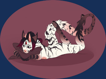 anthro female horn nude pose solo hoccult mythology calavera_(obskur) dragon felid mammal mythological_creature mythological_scalie pantherine scalie tiger alpha_channel hi_res pinup