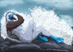 anthro beak breasts cloud feathers feet female membrane_(anatomy) nude rock sea sitting sky solo speedpaint toes water wave webbed_feet yenocwolf birdtember avian bird blue-footed_booby booby_(bird) sulid suliform absurd_res hi_res