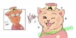 2015 anthro brown_body brown_fur burgerpants clothed clothing comic dialogue digital_media_(artwork) domestic_cat ellipsis english_text felid feline felis feral feralized fur hat headgear headwear hi_res male mammal one_eye_closed open_mouth pink_nose rabiscosetal scared shirt simple_background solo sparkles text text_on_clothing text_on_hat text_on_headwear topwear undertale undertale_(series) white_background wide_eyed wink