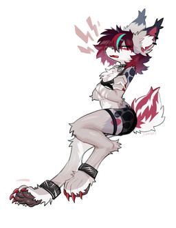 anklet anthro arm_tuft black_bottomwear black_clothing black_topwear bottomwear breast_tuft breasts choker claws clothed clothed_anthro clothed_female clothing crossed_arms cute_fangs dipstick_ears ear_markings ear_piercing elbow_tuft eyelashes fangs female female_anthro finger_claws fingers fur grey_body grey_fur hair highlights_(coloring) inner_ear_fluff jewelry midriff multicolored_body multicolored_ears multicolored_fur necklace open_mouth pawpads paws piercing red_claws red_sclera simple_background small_breasts solo tail teeth three-quarter_view toe_claws topwear translucent translucent_bottomwear translucent_clothing tuft white_background white_eyes white_inner_ear_fluff swaybat mythology swaybat_(oc) canid canid_demon canine demon hellhound mammal mythological_canine mythological_creature 2025 digital_drawing_(artwork) digital_media_(artwork) full-length_portrait hi_res portrait