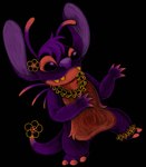 3_toes 4_fingers ambiguous_gender antennae_(anatomy) back_spines black_background dancing dipstick_antennae dutch_angle feet fingers flower_tail fur hula leaf_anklet lei multicolored_antennae purple_body purple_fur purple_inner_ear purple_nose red_body red_fur semi-anthro simple_background solo toes skelejor disney lilo_and_stitch fan_character sneaky_(arsononymous) alien experiment_(lilo_and_stitch) 2024 hi_res