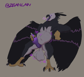 abdominal_bulge anthro anthro_pred balls beak belly big_balls big_belly black_beak black_body black_feathers bodily_fluids breath bulge claws cock_vore erection feathers feet genital_fluids genitals glowing glowing_eyes grey_body grey_feathers hand_on_penis knot knotted_penis larger_pred male male_pred masturbating_pred masturbation nude nude_male nude_pred open_mouth penile penis precum purple_eyes red_body simple_background size_difference solo struggling struggling_prey talons teeth toes tongue vore wings zeanlain zeanlain_(character) accipitrid accipitriform avian bird eagle harpy_eagle 2021 colored story story_in_description