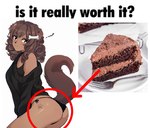 anthro black_clothing black_panties black_underwear brown_body brown_fur brown_hair butt cake clothed clothing dessert female female_anthro food fur hair looking_at_viewer panties red_arrow red_circle shitpost skimpy smile smiling_at_viewer solo sweater text the_more_you_know the_truth topwear underwear puppyypawss is_it_really_worth_it? puppy_(puppyypawss) canid canine canis domestic_dog mammal english_text hi_res image_macro meme